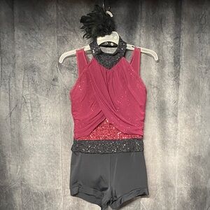 Weissman Burgundy and Black Sequin Dancewear